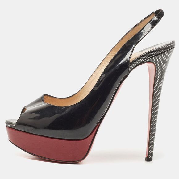 Christian Louboutin Black Patent Lady Peep Slingback Sandals Size 39.5,All Products : American Fashion Style Bags On Sale